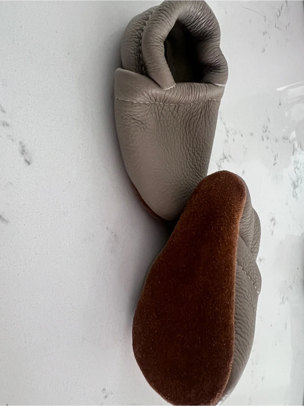 Baby Leather Moccasin Slip-Ons in Taupe — Soft Baby Shoes